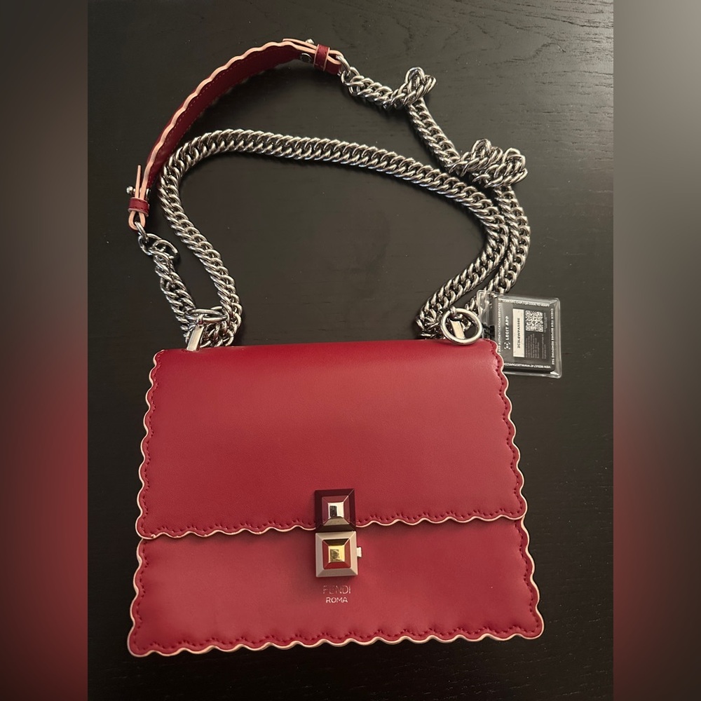 Fendi Small Kan I Crossbody Bag in Red Scalloped w COA